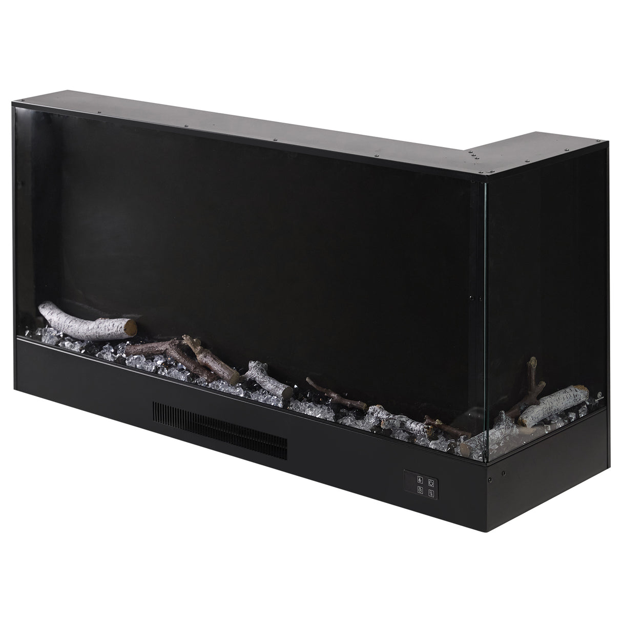 46/60inch L-Shaped Electric Fireplace – WiFi Control, LED Display, Resin Logs & Crystal Stones with Heating