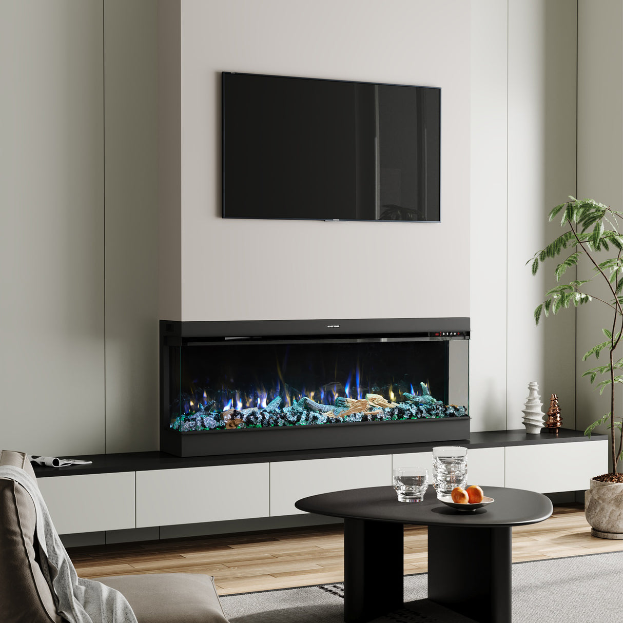 50/60/70/80inch 3-sided Electric Fireplace with Adjustable Color, Temperature and Timing, Controlled by APP
