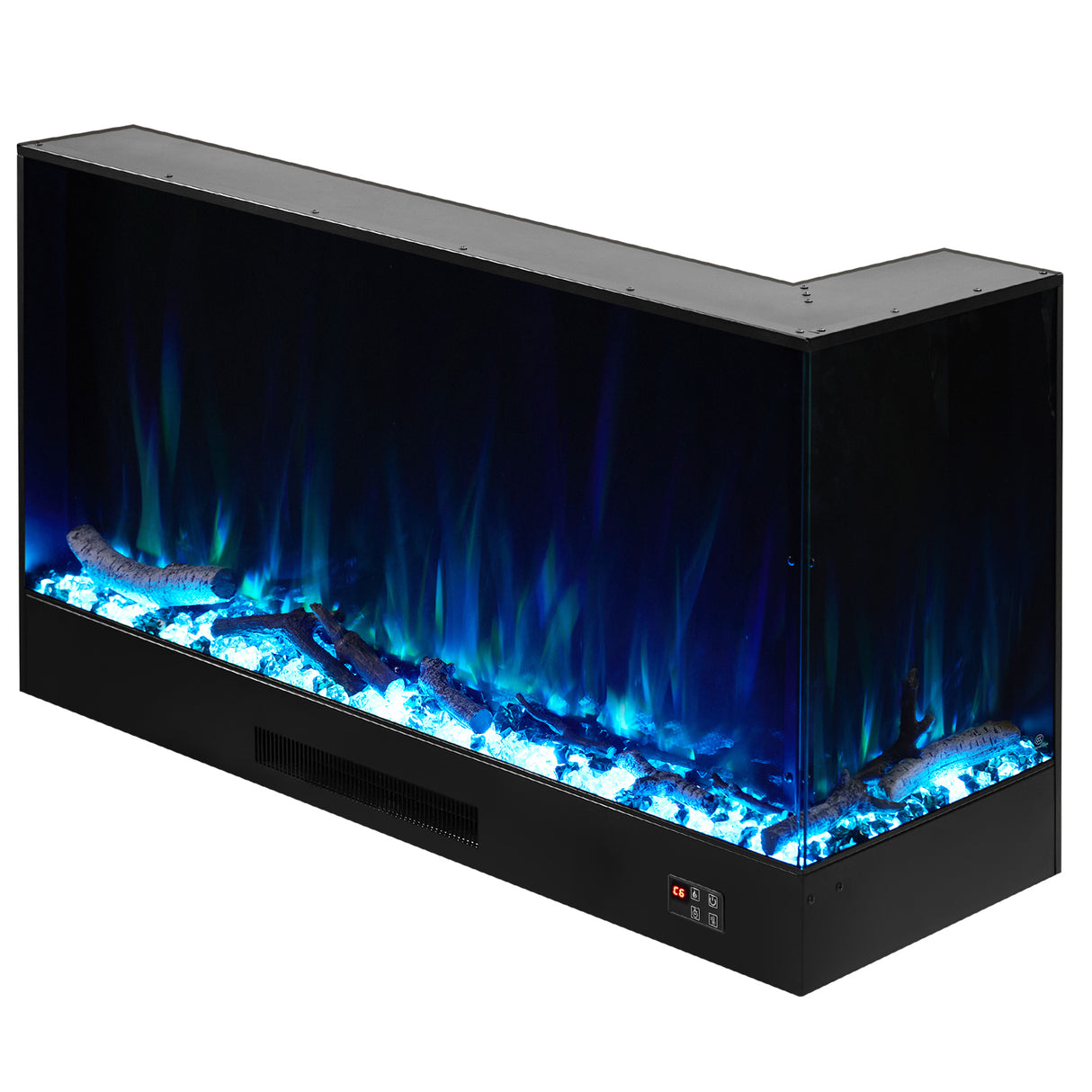 46/60inch L-Shaped Electric Fireplace – WiFi Control, LED Display, Resin Logs & Crystal Stones with Heating