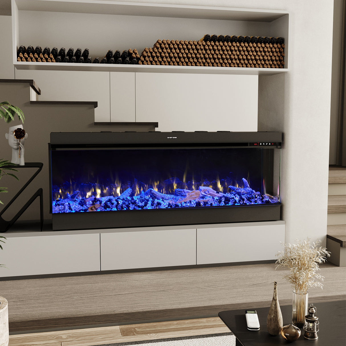 50/60/70/80inch 3-sided Electric Fireplace with Adjustable Color, Temperature and Timing, Controlled by APP