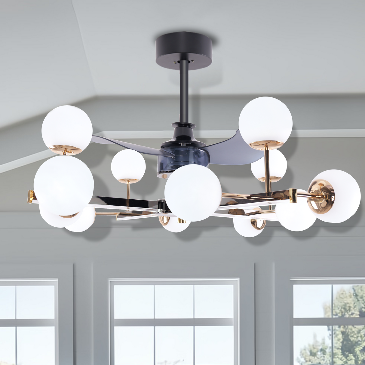 Modern Sphere 3-Blade Fan Light with Black & Gold Finish