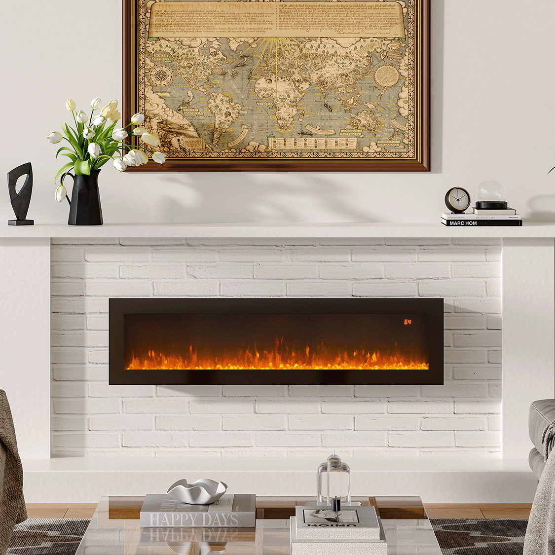 40"/50"/60" LED Flame Wall-Mounted Electric Fireplace with Remote