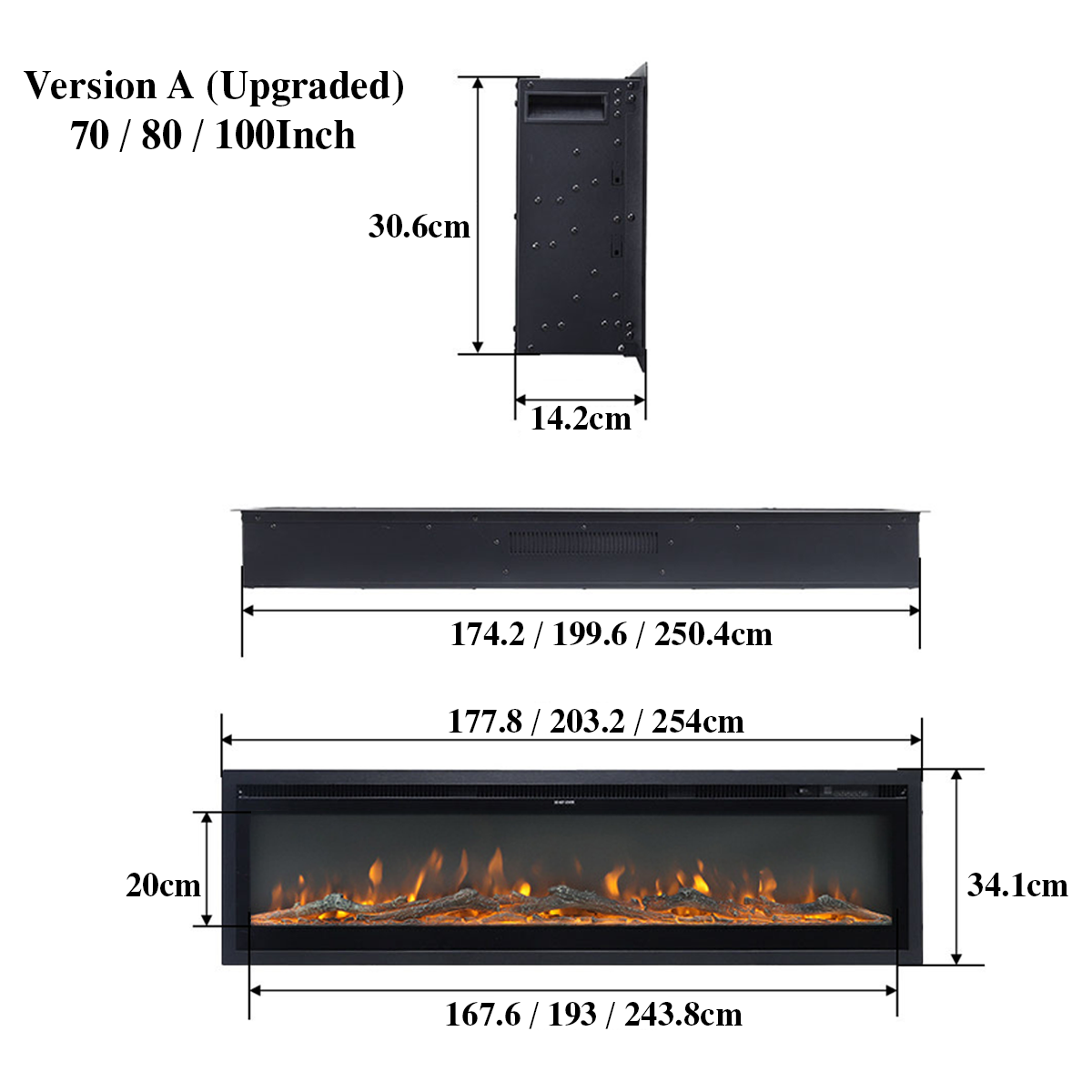 Versatile Media Wall Electric Fireplace Insert | LED Realistic Flame Effect with Remote Control