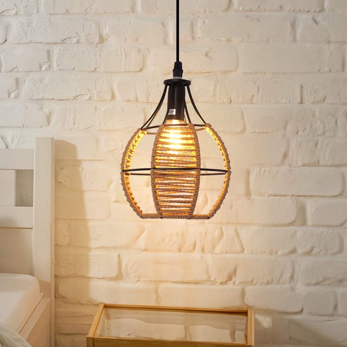 Rustic Iron Woven Rattan Pendant Light for Dining Room, Reading Corner & Bedroom
