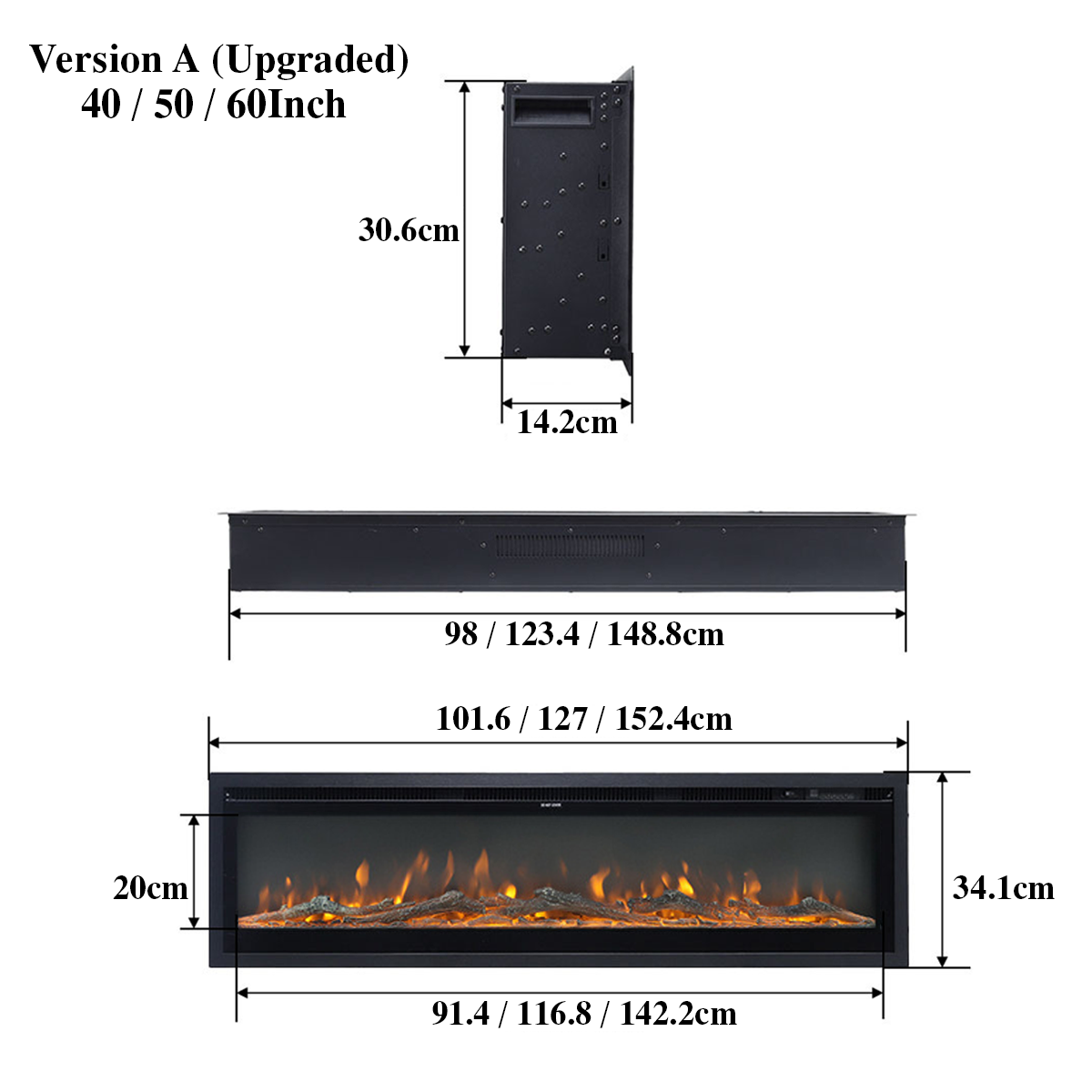 Versatile Media Wall Electric Fireplace Insert | LED Realistic Flame Effect with Remote Control