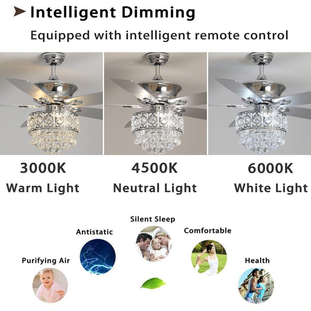 Modern Crystal Remote Ceiling Fan with 3 Lights