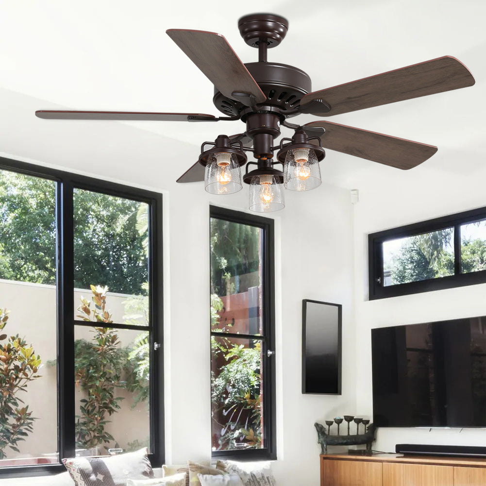 Crystalline 5-Blade Ceiling Chandelier Light with Pull Chain