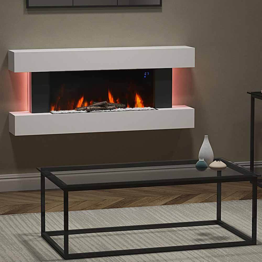 White Mantel Wall Mounted Floating Electric Fireplace with Wifi-Enabled Function