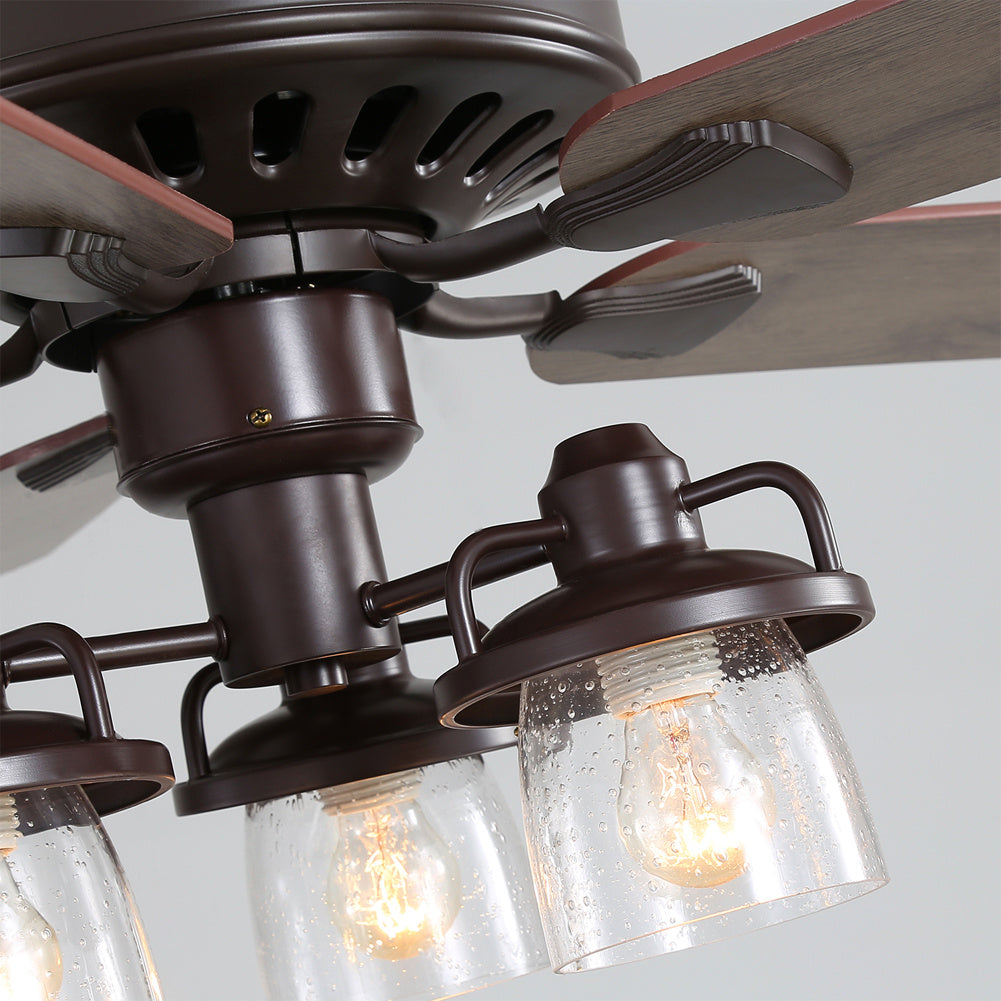 Crystalline 5-Blade Ceiling Chandelier Light with Pull Chain