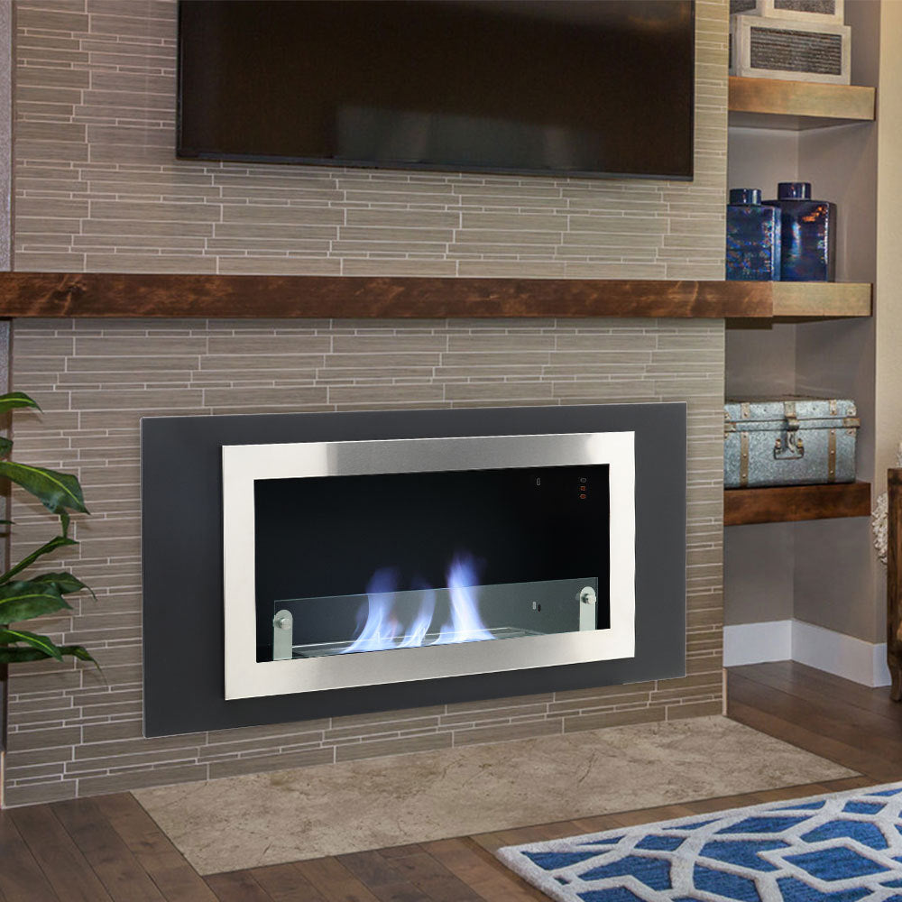 45inch Bio Ethanol Built in Recessed Wall Mount Fireplace Silver