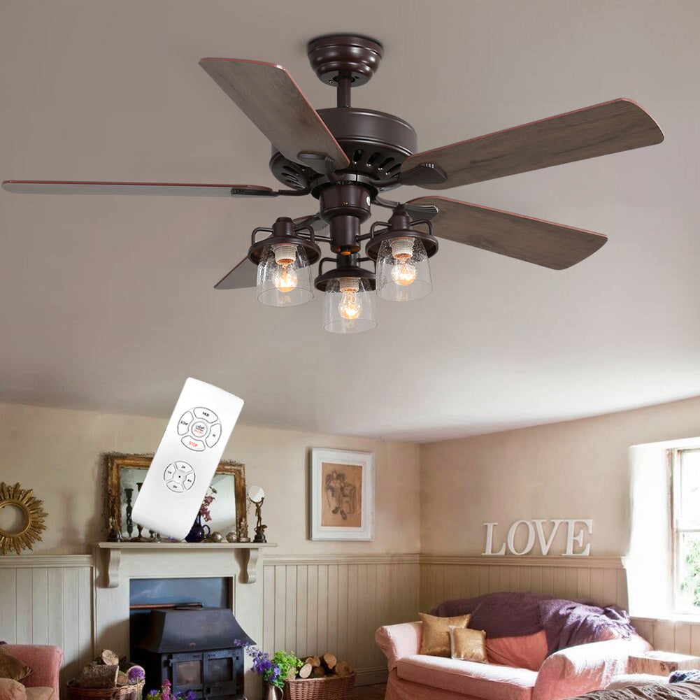 Crystalline 5-Blade Ceiling Chandelier Light with Pull Chain