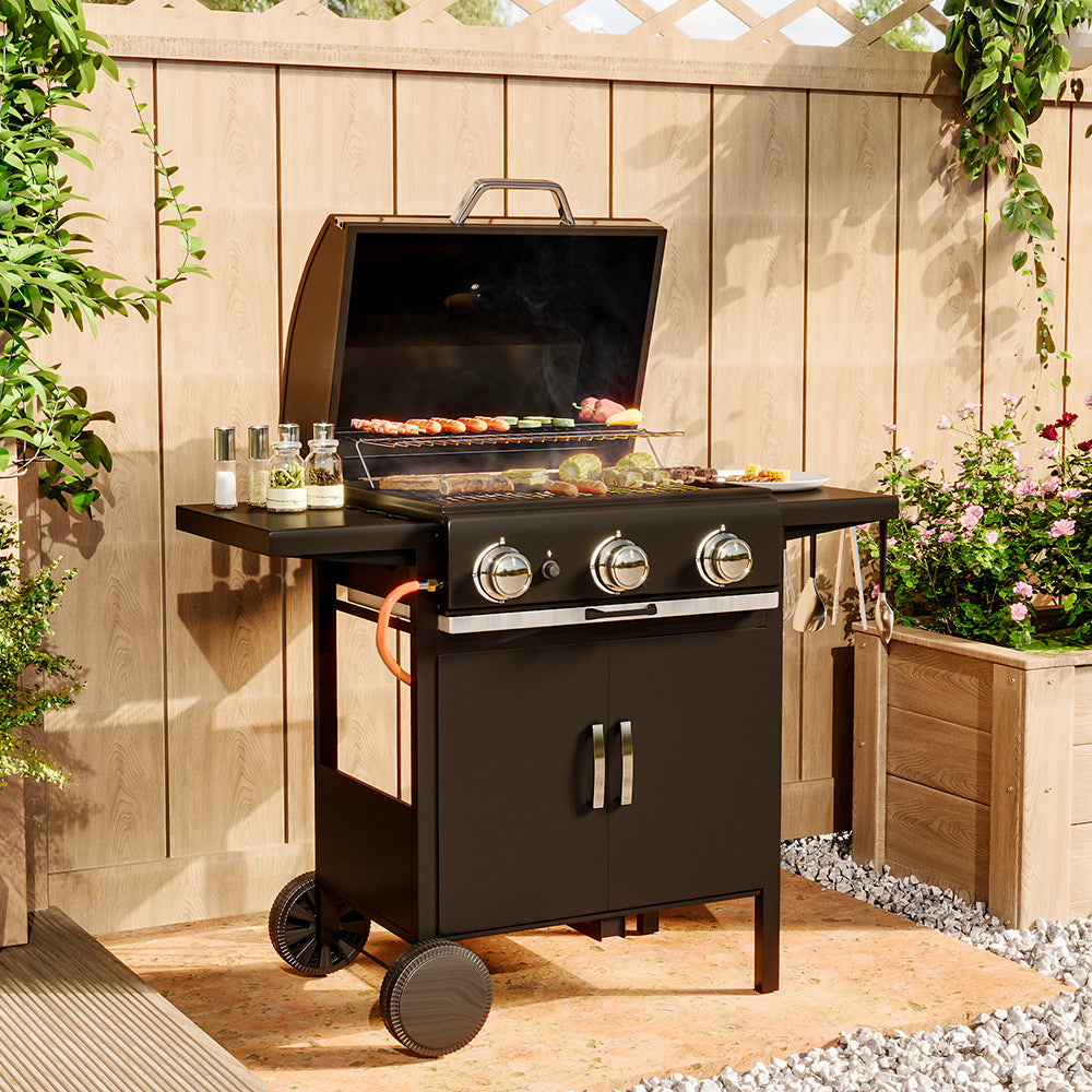 3/4-Burner Outdoor BBQ Propane Gas Grill with Wheels