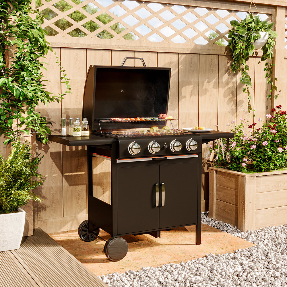 3/4-Burner Outdoor BBQ Propane Gas Grill with Wheels