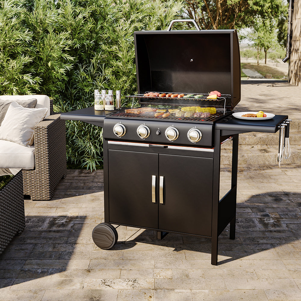 3/4-Burner Outdoor BBQ Propane Gas Grill with Wheels