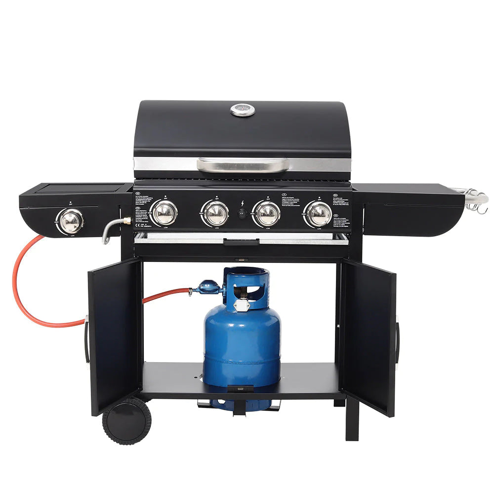 5-Burner Outdoor Gas Barbecue Grill with BBQ Seasoning Table