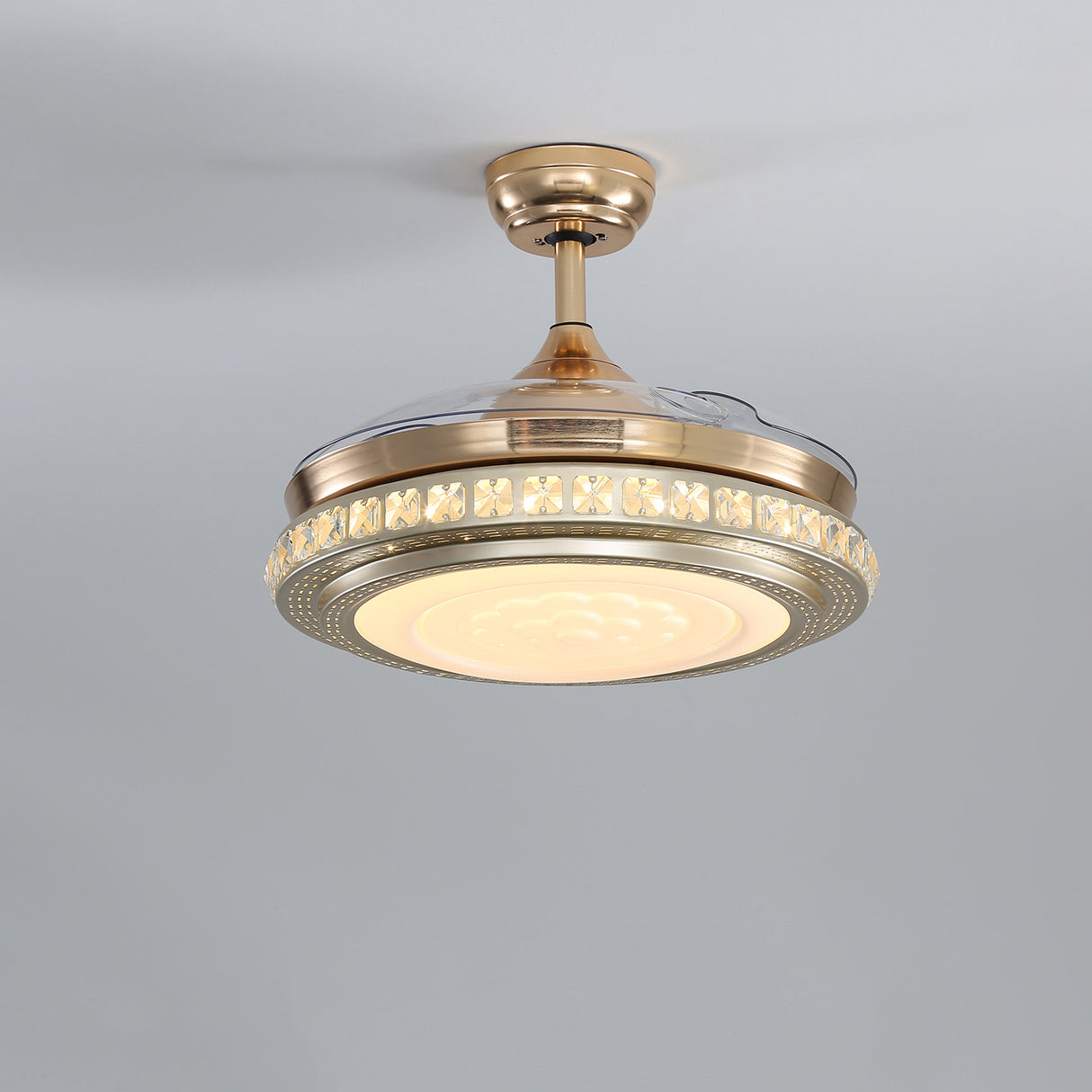 Fancy 42 Inch Crystal Ceiling Fan Light with Retracted Blades