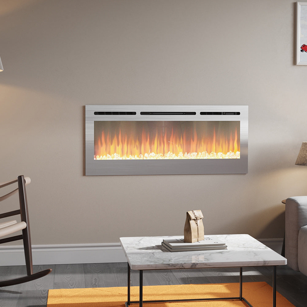 36/40/50/60inch Built-in Electric Fireplace with LED Display, Realistic Flame Effect with Logs and Crystal