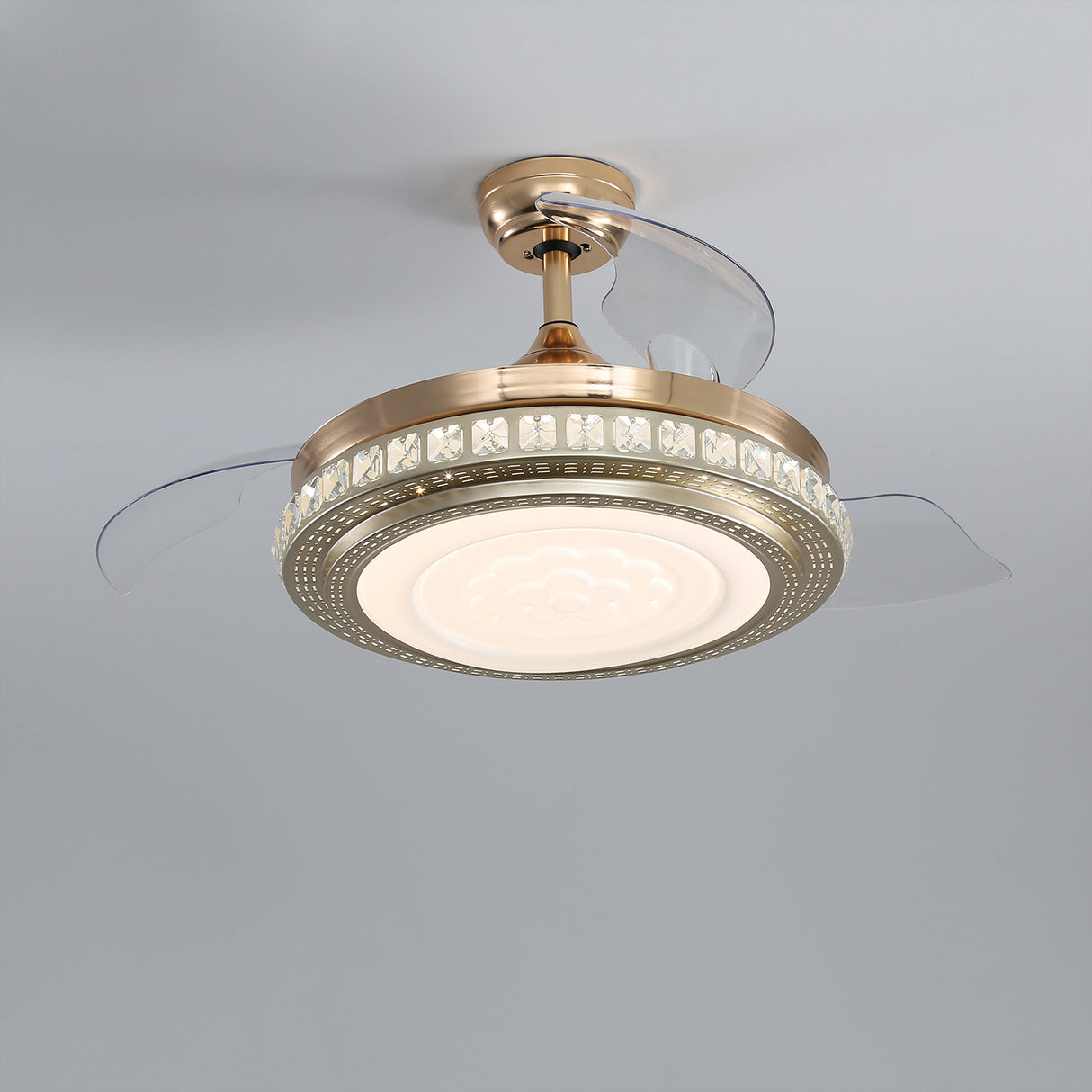Fancy 42 Inch Crystal Ceiling Fan Light with Retracted Blades