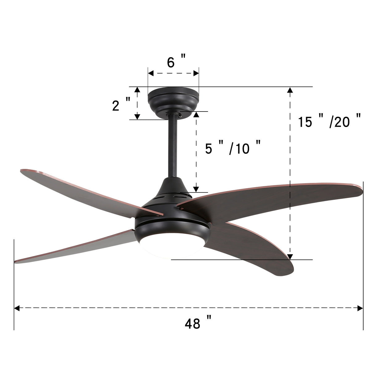 4/5-Blade LED Ceiling Fan Lights with Remote Control