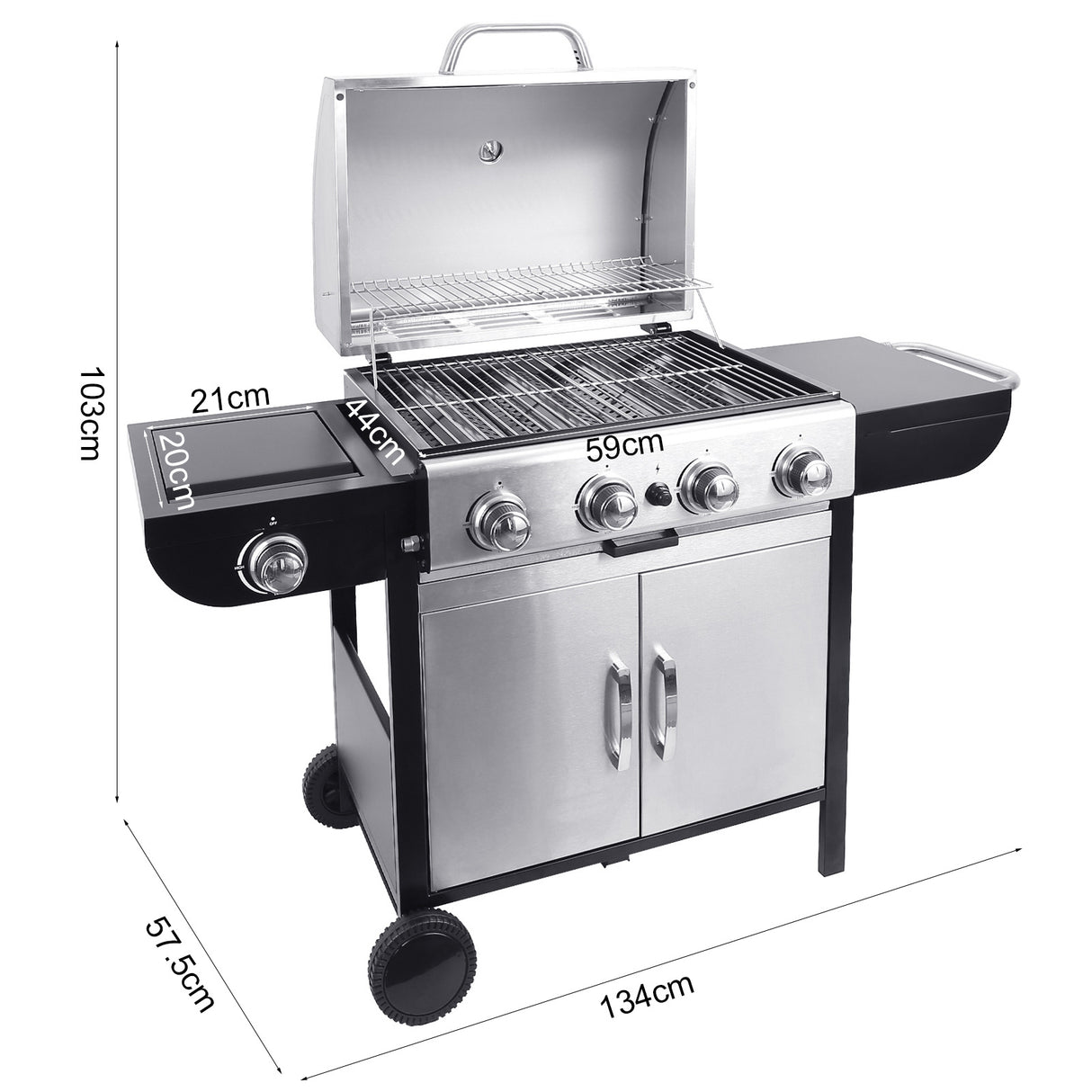 5-Burner Outdoor Gas Barbecue Grill with BBQ Seasoning Table