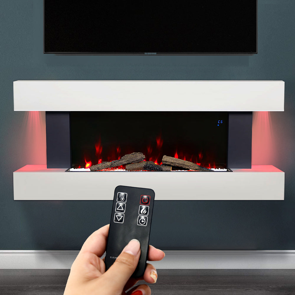 White Mantel Wall Mounted Floating Electric Fireplace with Wifi-Enabled Function