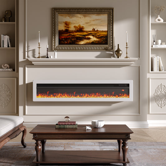 900/ 1800W Wall Mounted Electric Fireplace with Multi-Colour Flames & Crystal Stone Display