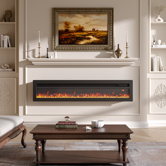 900/ 1800W Wall Mounted Electric Fireplace with Multi-Colour Flames & Crystal Stone Display