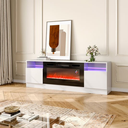 Remote Controlled Media Wall TV Unit with Recessed Fireplace