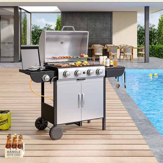 5-Burner Outdoor Gas Barbecue Grill with BBQ Seasoning Table