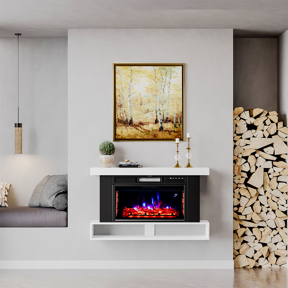 37 Inch Wifi-Enabled Wall Mounted Electric Fireplace Suite with Shelf