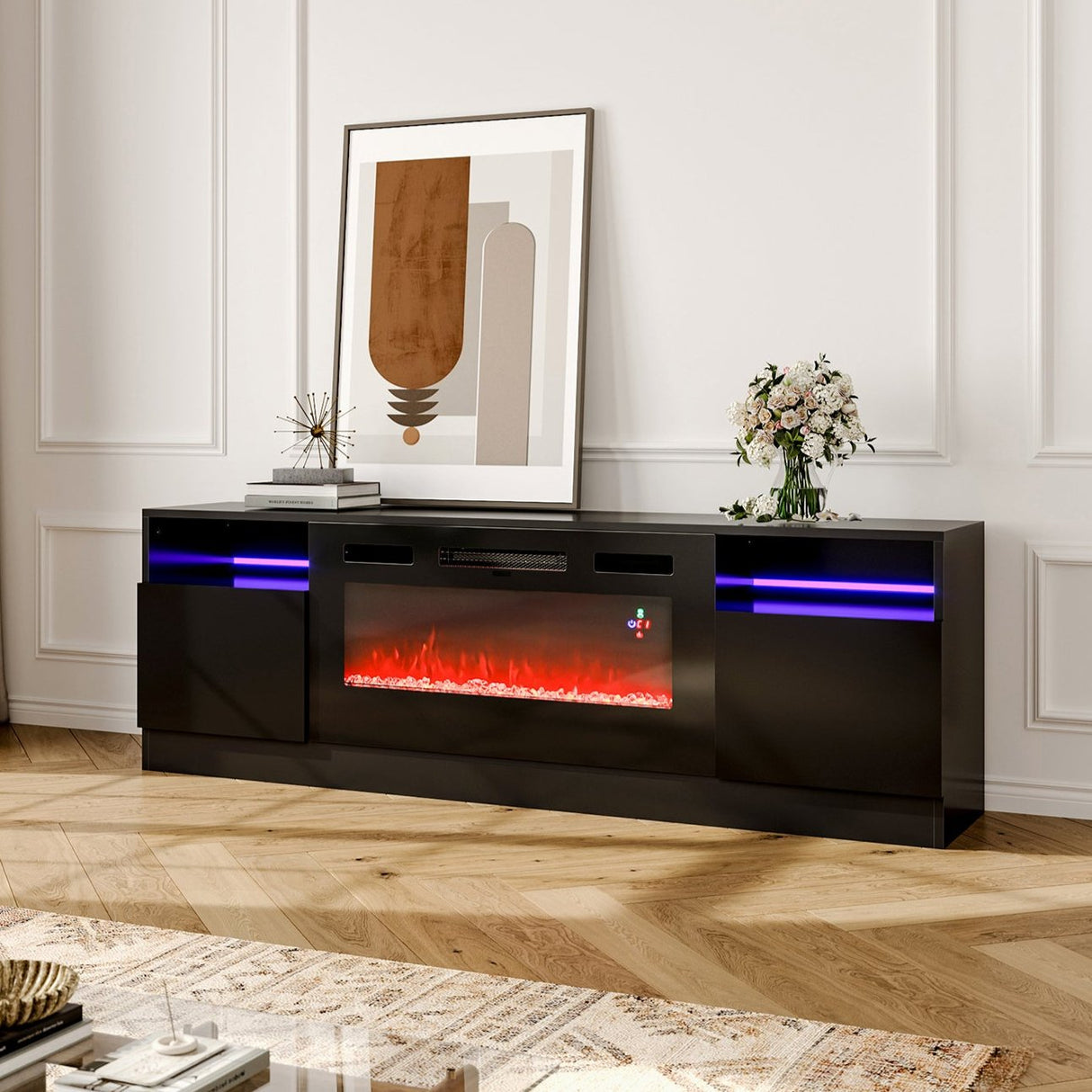 Modern Large TV Unit with Fireplace and Storage