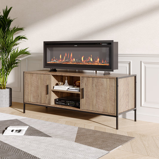 Traditional Metal Frame Wood Cabinet TV Stand with Fireplace Media Combo Set