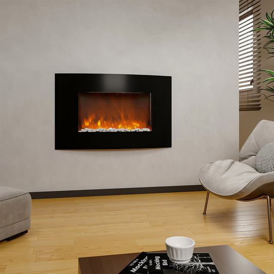 35 Inch Curved Glass Wall Mounted Electric Fireplace