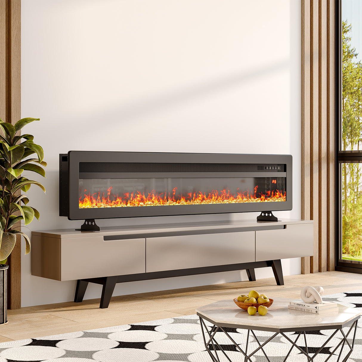 Livingroom Linear Wall Mounted Electric Fireplace with LED Flames