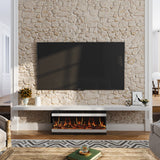 42/48/56/72inch 3-Sided Black/White Electric Fireplace with Remote Control, WiFi Function, Adjustable LED Flames and Heating Modes