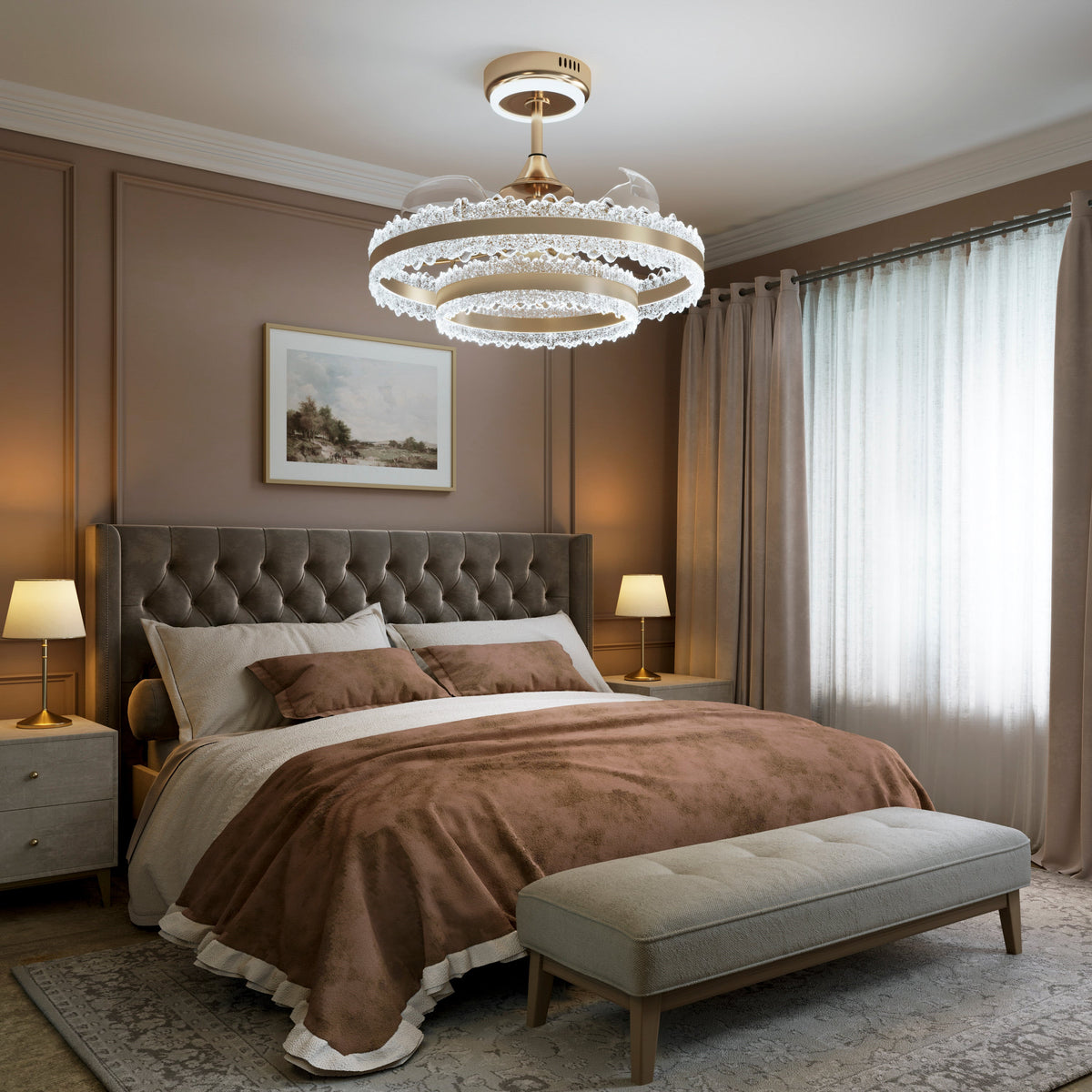 Modern Gold Halo Ceiling Fan Light with Remote, 6 Speeds & 3 Colour Temperatures