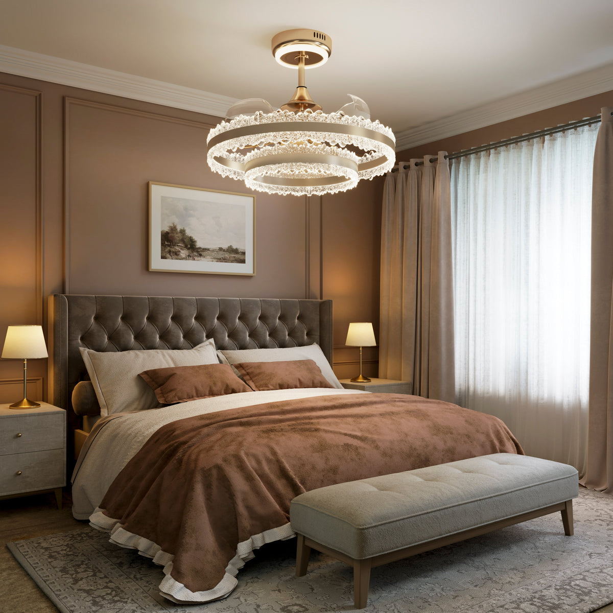 Modern Gold Halo Ceiling Fan Light with Remote, 6 Speeds & 3 Colour Temperatures
