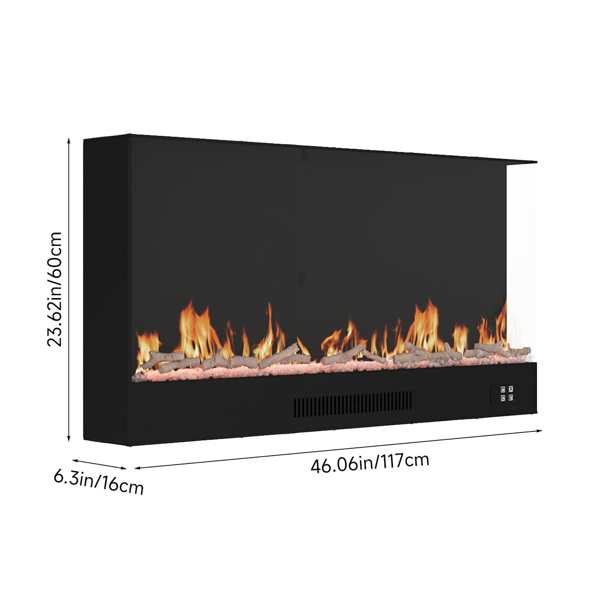 117cm/150cm L-Shaped Electric Fireplace – WiFi Control, LED Display, Resin Logs & Crystal Stones with Heating