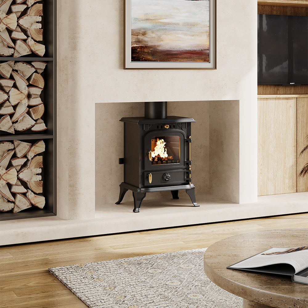Vintage Wood-Burning Cast Iron Fireplace