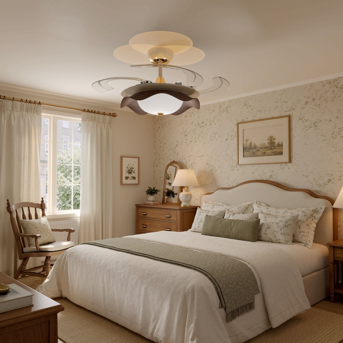 42 inch reversible ceiling fan with LED light with a compact motor and blade detail