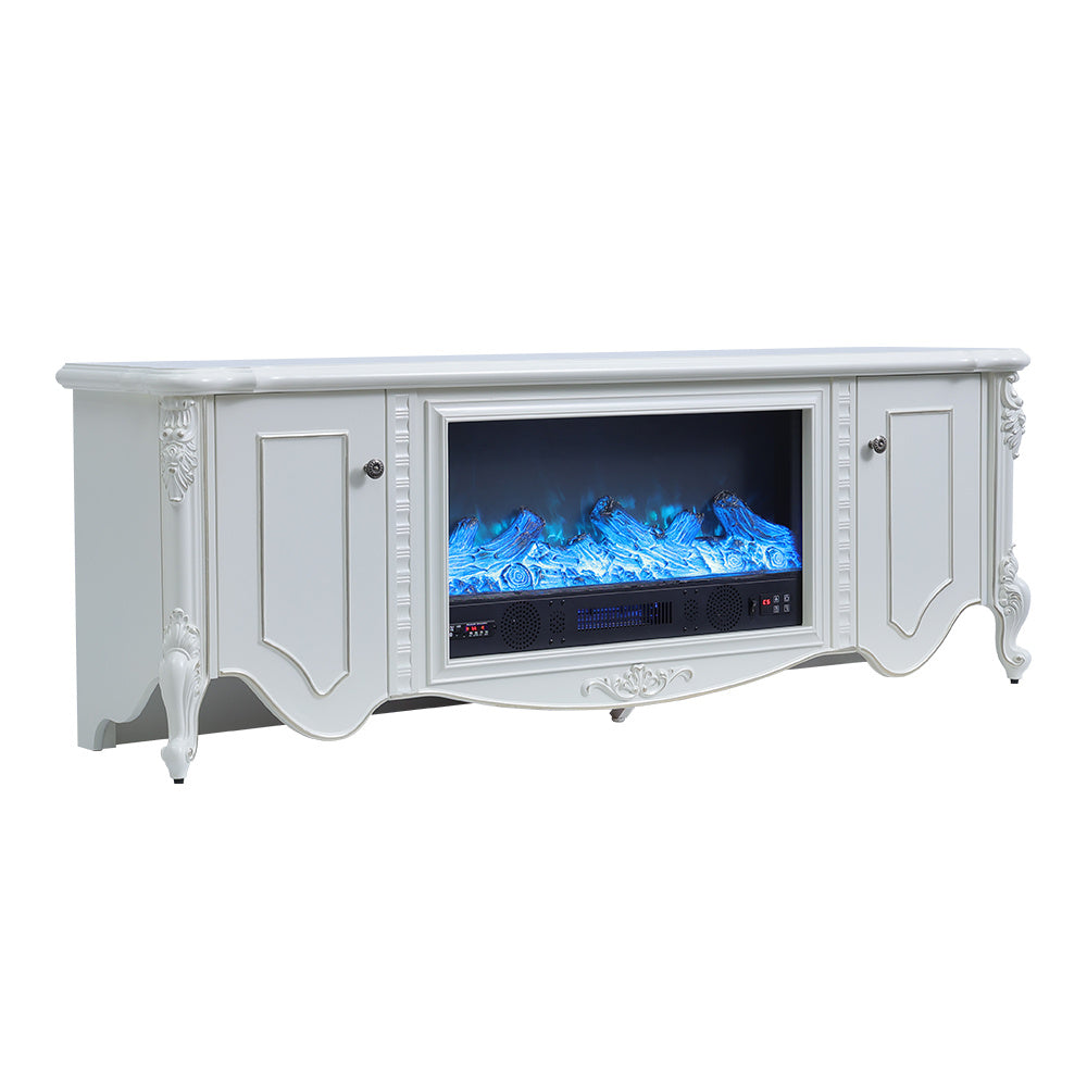 Exquisite Resin Carving White Mantel TV Stand with Fireplace Cabinet