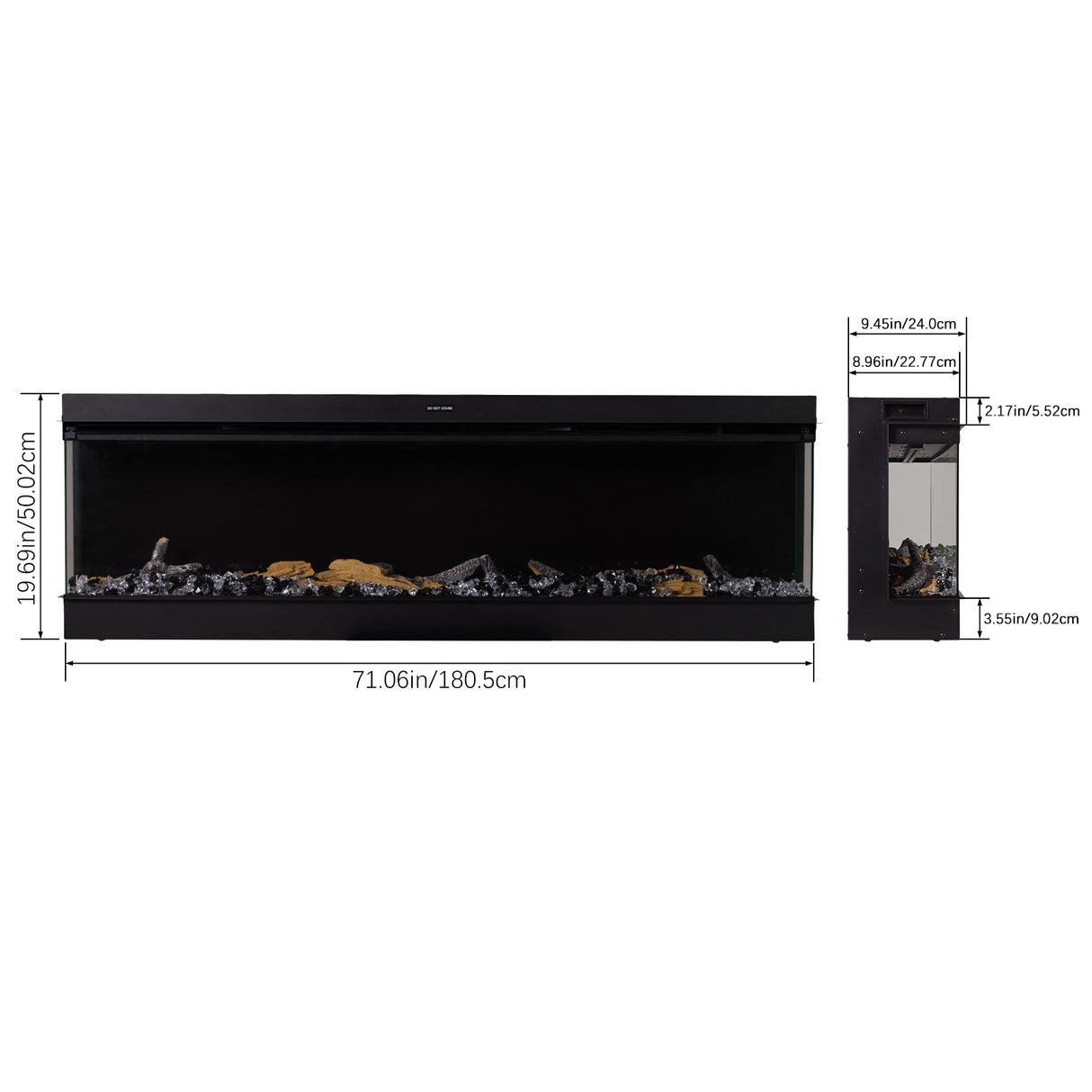 50/60/70/80inch 3-sided Electric Fireplace with Adjustable Color, Temperature and Timing, Controlled by APP