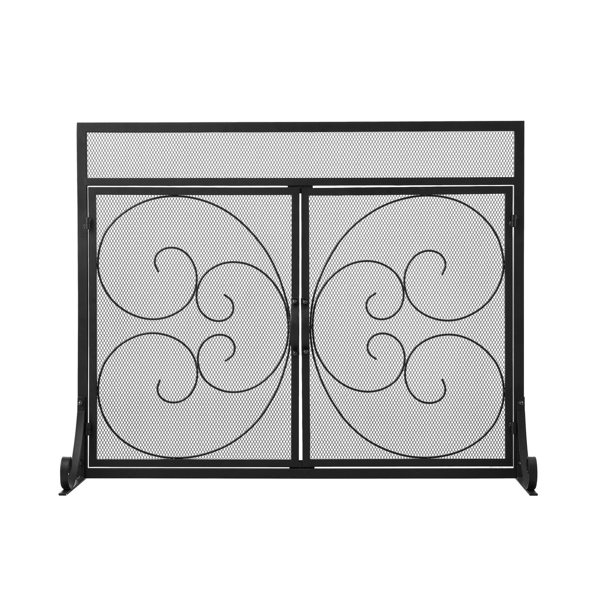 Black Powder-Coated Iron Fireplace Screen – 89x25x71.5cm