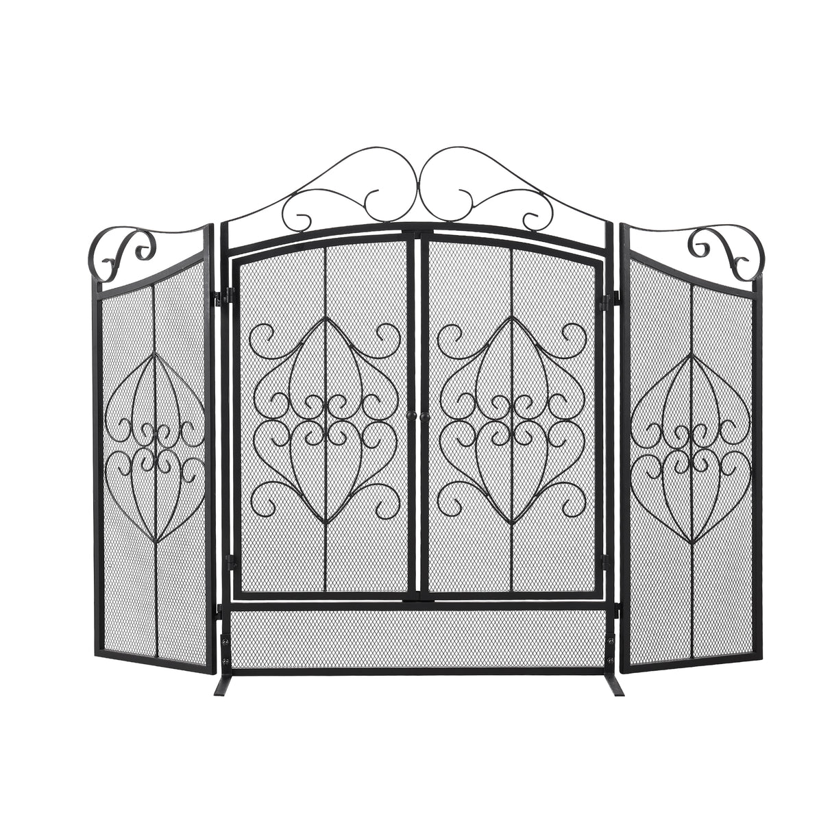 Black Powder-Coated Iron Fireplace Screen – 114.7x84x16.5cm