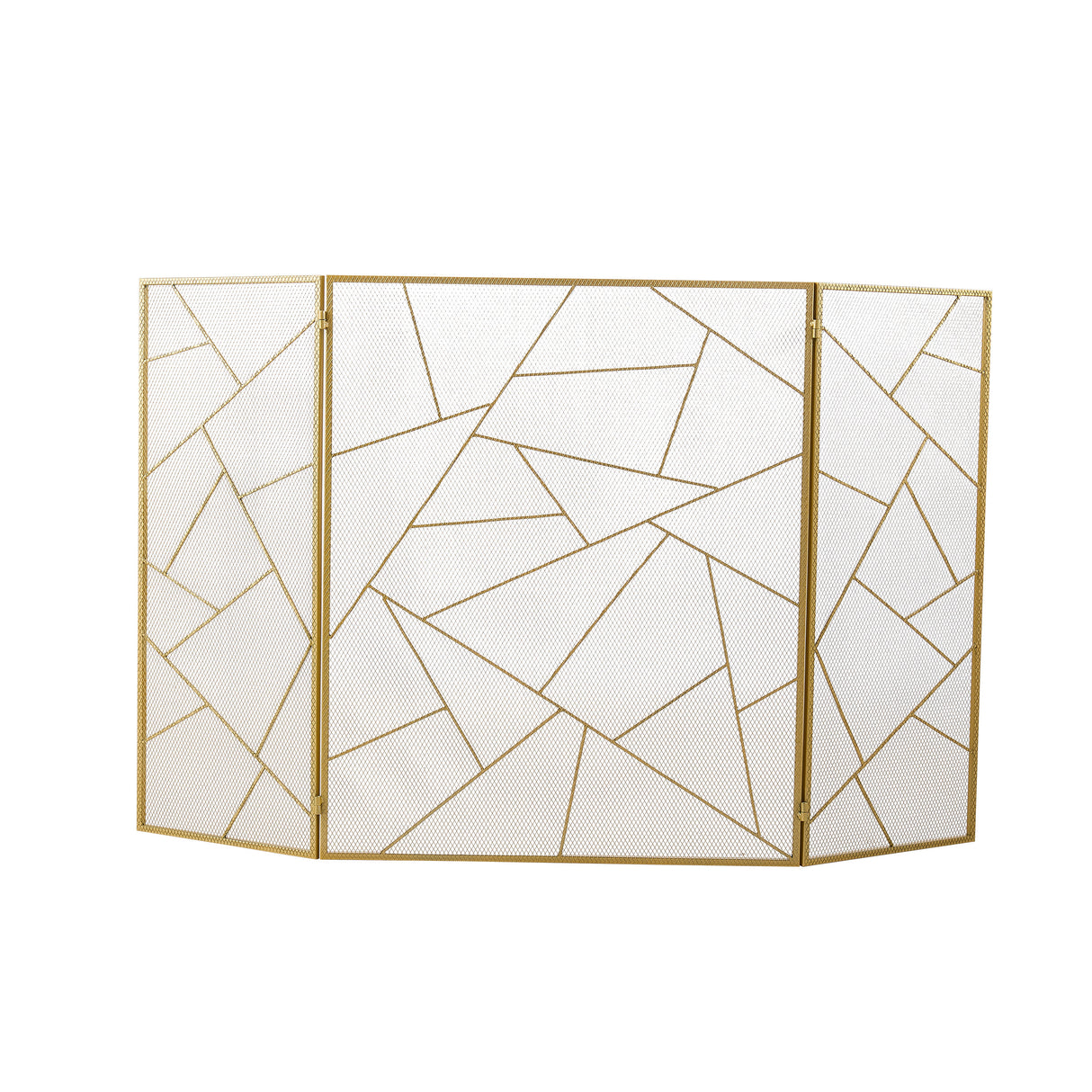 Triple-Fold Iron Fireplace Screen Gold Frame – 132x1x80cm
