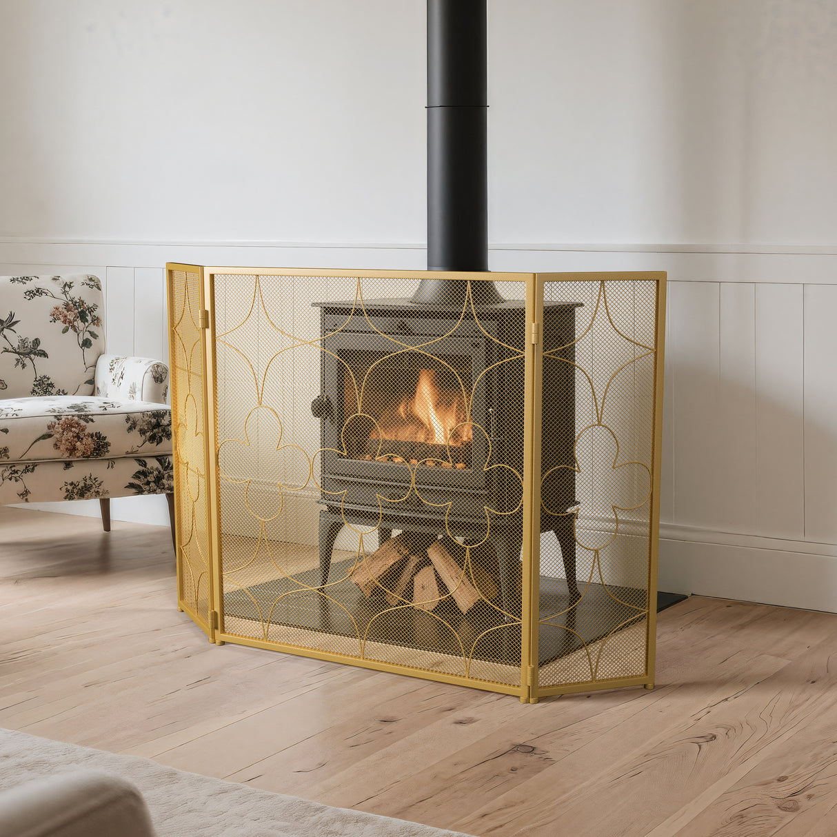 Iron Fireplace Screen Gold Powder Coated – 122x2.3x77.5cm