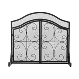 Black Powder-Coated Iron Fireplace Screen – 90x32x78.8cm