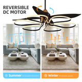36-inch Black Modern Petal LED Ceiling Fan with Light - 6-Speed with Remote Control