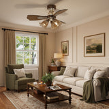 36 inch reversible ceiling fan with LED light shown from below with LED light on