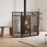 Triple-Fold Iron Fireplace Screen Antique Copper Powder Coated – 127x13x81cm